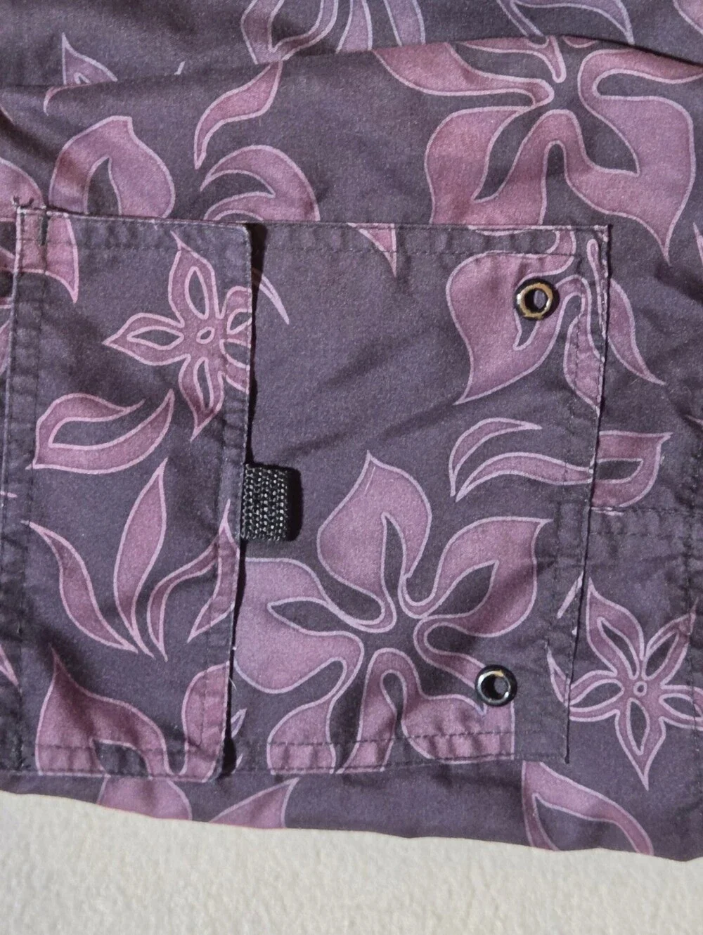 XL Men's Black Purple Floral Swim Trunks with Red Stripe Elastic Waist Cargo